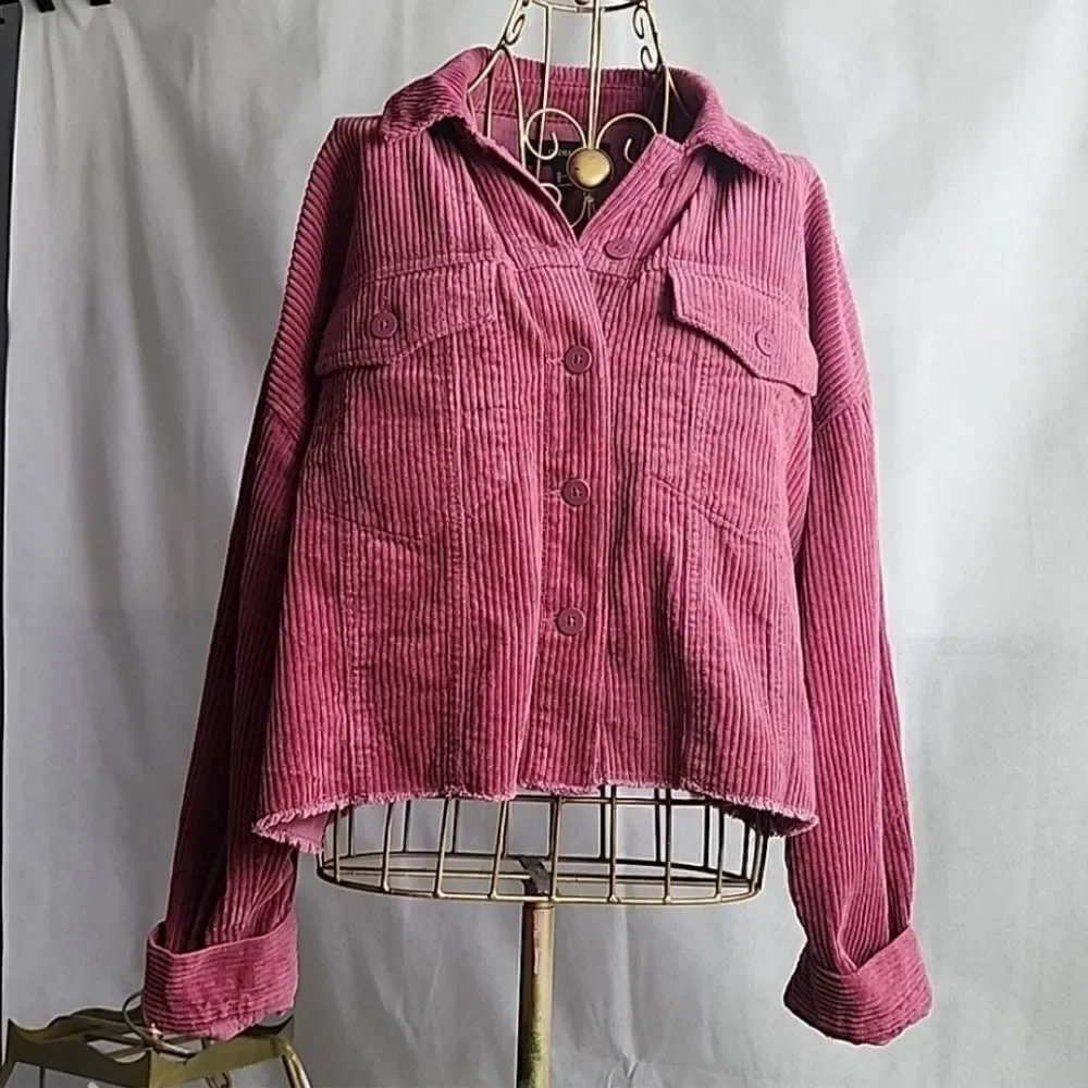 100% Cotton Corduroy Cropped Shacket